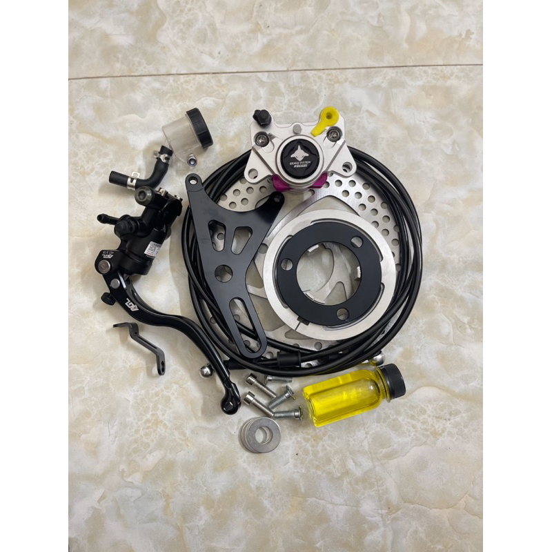 [tặng dầu] combo phanh đĩa sau heo CNC Cá Mập Folamdo gắn xe điện kèm tay phanh agl hàng chuẩn phụ kiện xe điện