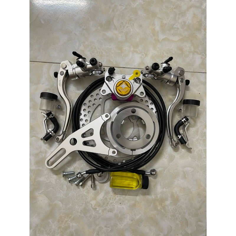 [tặng dầu] combo phanh đĩa sau heo CNC Cá Mập Folamdo gắn xe điện kèm tay phanh agl hàng chuẩn