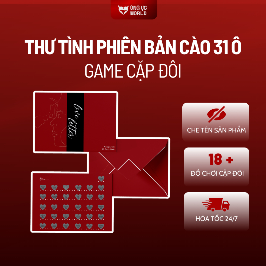 Boardgame ý tưởng hẹn hò 30 ngày cho cặp đôi Thư Tình, bảng thẻ cào 31 ô Ừng Ực