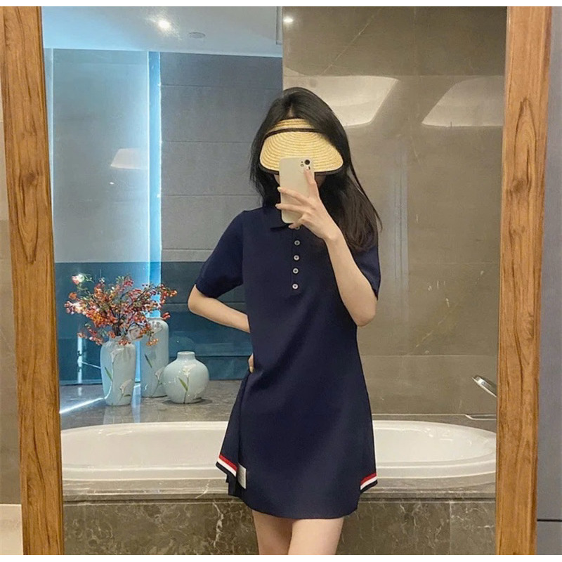 ⚡️[Hight Quality] Chân Váy Cổ Bẻ \/hom A Line Mini For Women - Điểm Nhấn Logo Vạch Màu Sang Trọng Loại 1