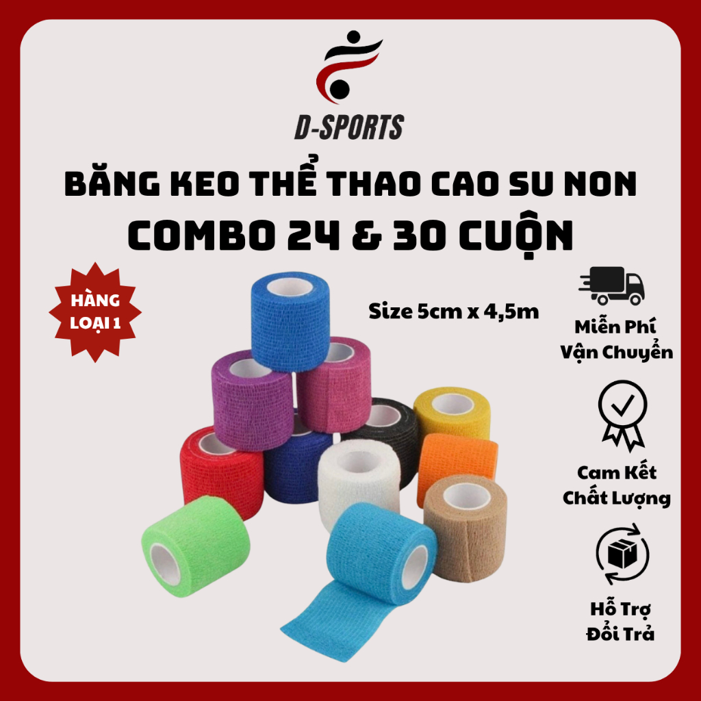 [COMBO 24 – 30 Cuộn] Băng Keo Thể Thao cao su non Size 5cm x 4,5m, Băng Cuốn Thể Thao Cao Su Non