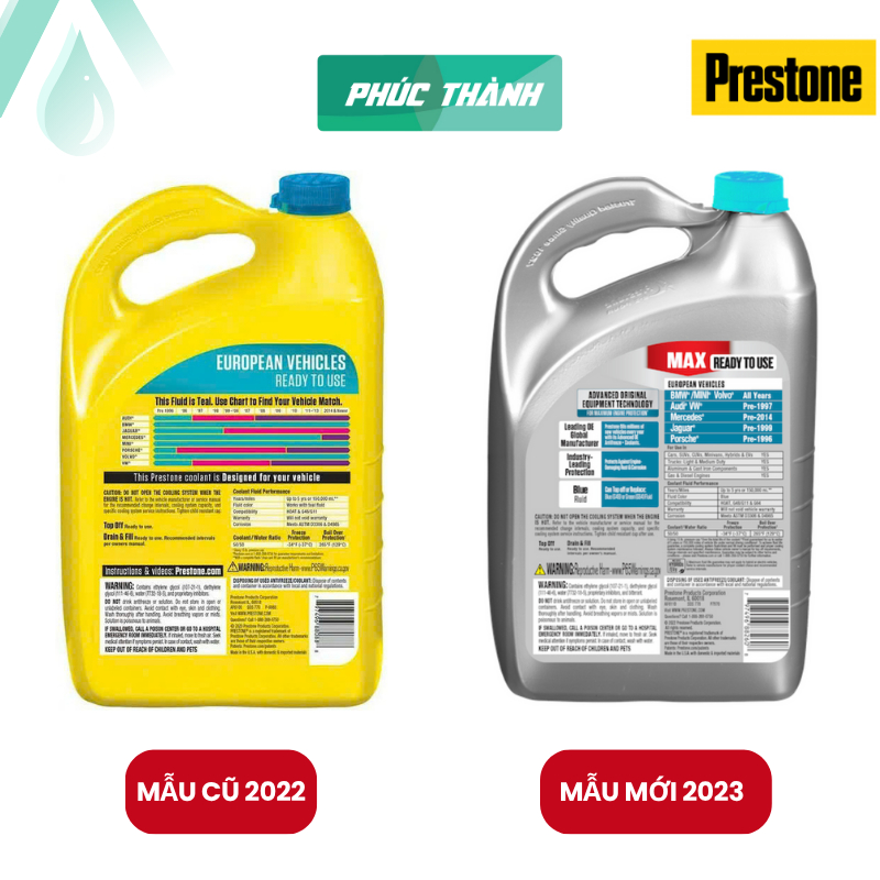 Nước Làm Mát Ô-tô Châu Âu Màu Xanh Dương Prestone MAX European Vehicles 3,78L  Nhập Mỹ - Chính Hãng