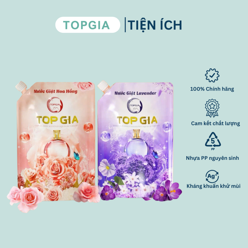 [TOPGIA] Nước giặt xả TOPGIA 3in1 hương lavender và hoa hồng dịu nhẹ, sạch bẩn, an toàn cho da, dung tích 2L