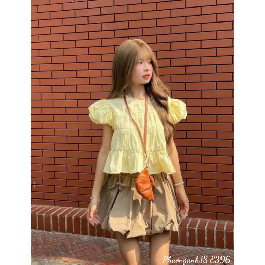 [Deal mở bán] Áo Babydoll cổ tròn tay phồng nữ tính hàng QC E396
