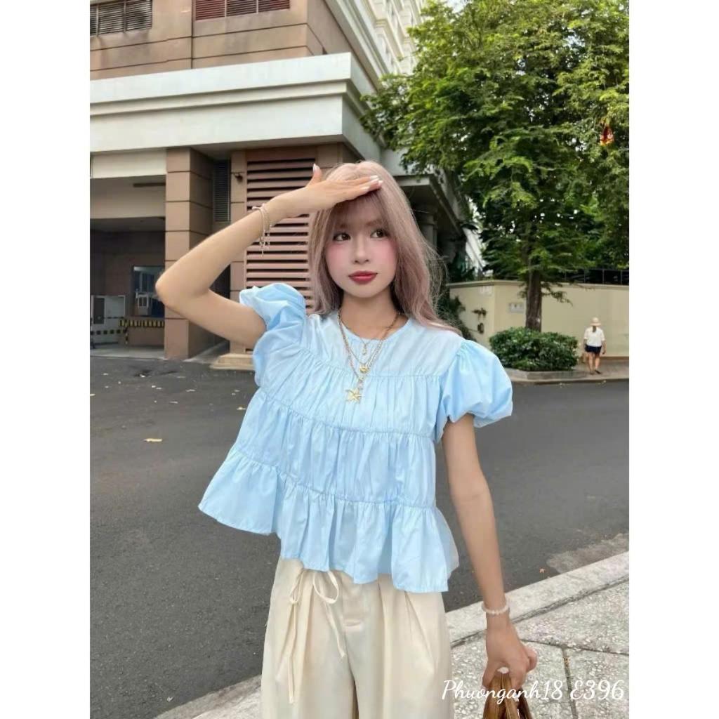 [Deal mở bán] Áo Babydoll cổ tròn tay phồng nữ tính hàng QC E396