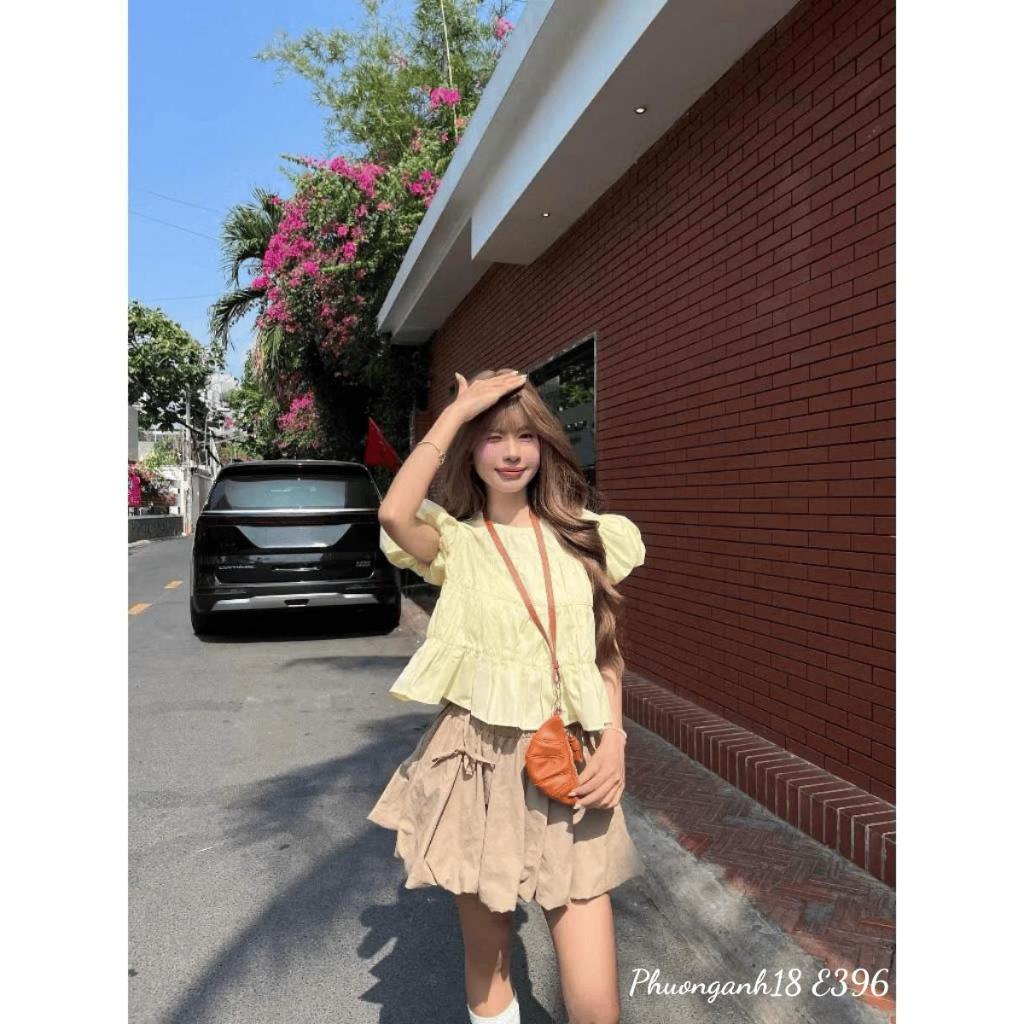 [Deal mở bán] Áo Babydoll cổ tròn tay phồng nữ tính hàng QC E396