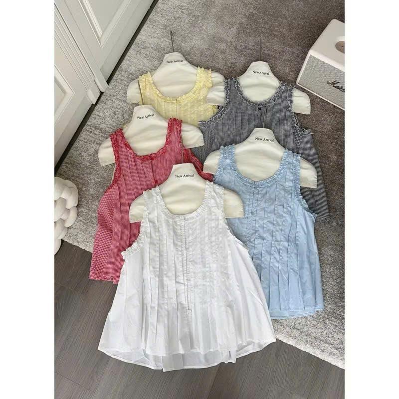 [Deal mở bán] Áo Babydoll Sát Nách Cổ Bèo Li Dập Cài Cúc Trước 415