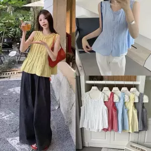 Áo Babydoll Sát Nách Cổ Bèo Li Dập Cài Cúc Trước 415