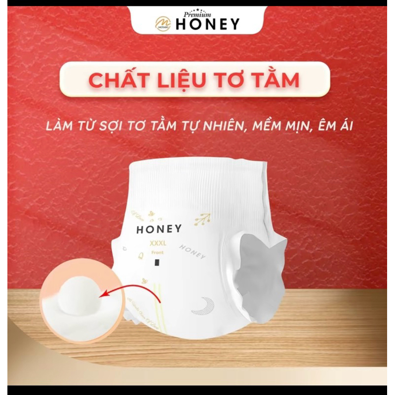 [TẶNG QUẠT] 1bịch bỉm HONEY PREMIUM tơ tằm, mềm mịn, thấm hút tốt đủ size tã dán và tã quần cho bé