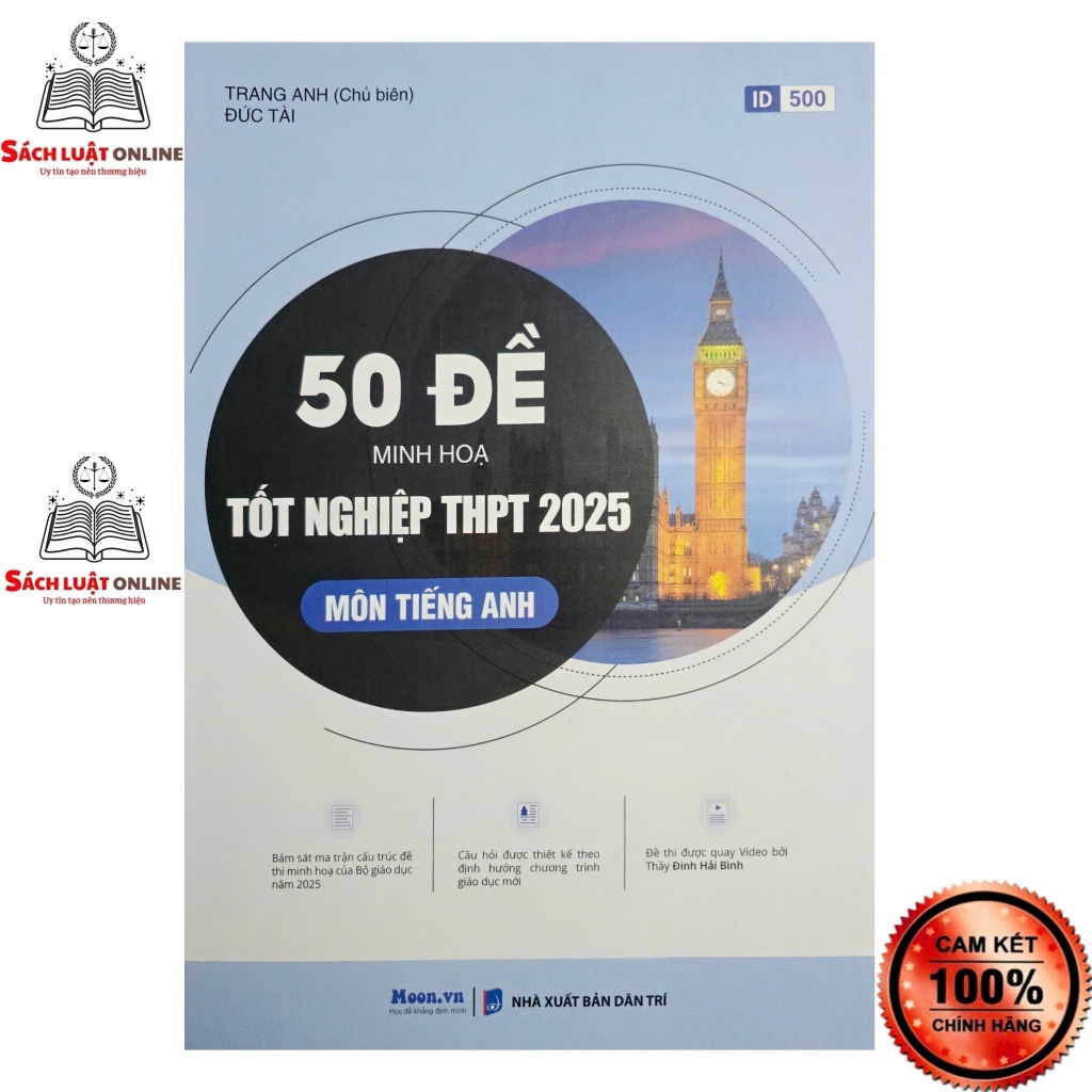 Sách đề thi minh họa tốt nghiệp THPT 2025 môn Toán, Văn, Anh, Sinh, Sử, Địa, Lý, Hóa (MoonBook)