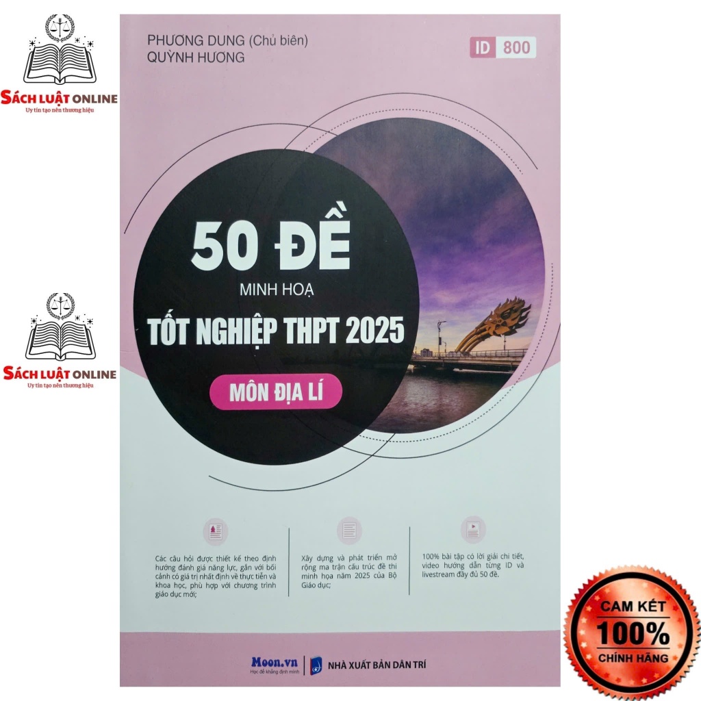 Sách đề thi minh họa tốt nghiệp THPT 2025 môn Toán, Văn, Anh, Sinh, Sử, Địa, Lý, Hóa (MoonBook)