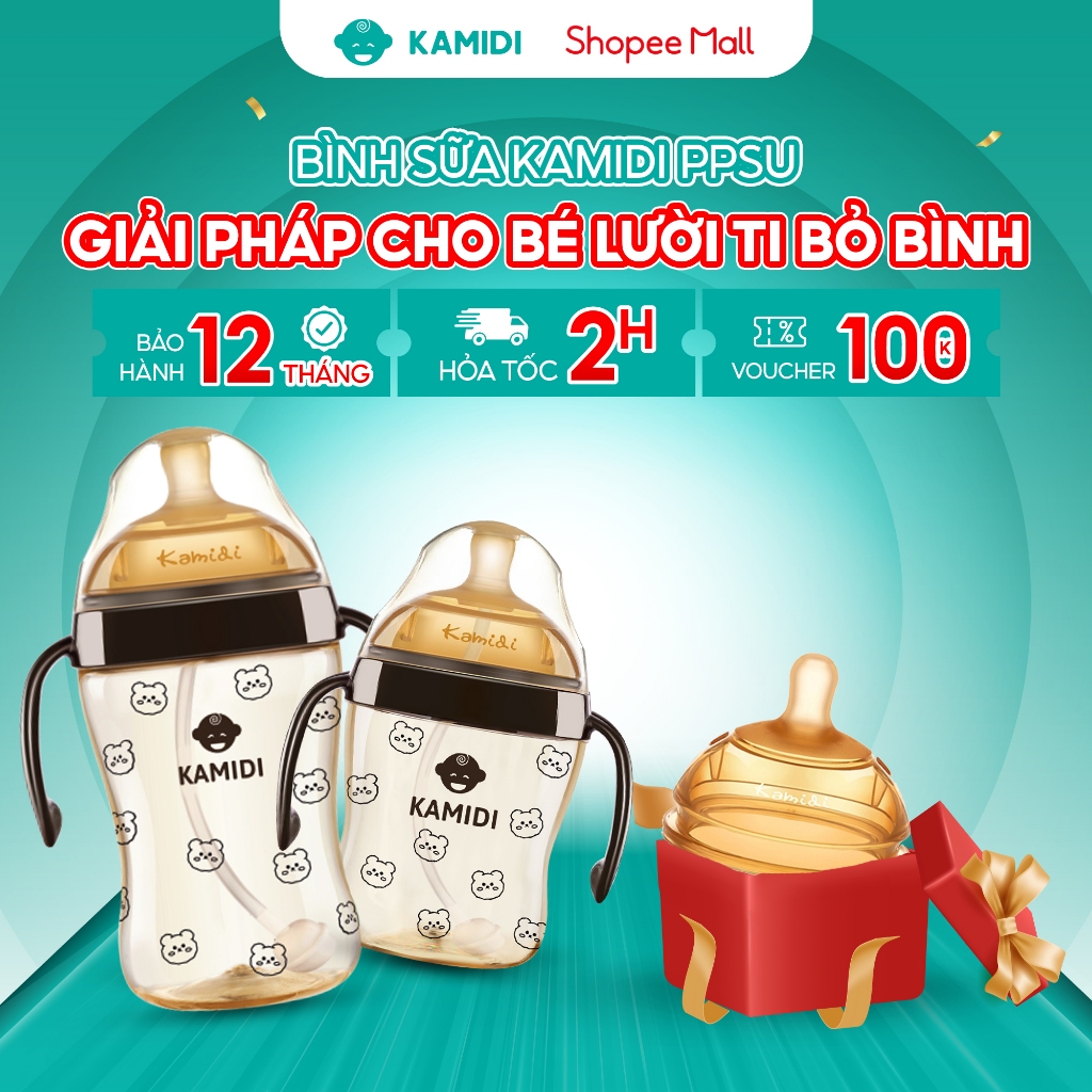 Ảnh Bình Sữa Kamidi Chất Liệu PPSU Họa Tiết Gấu Dung Tích 210ml/300ml 1