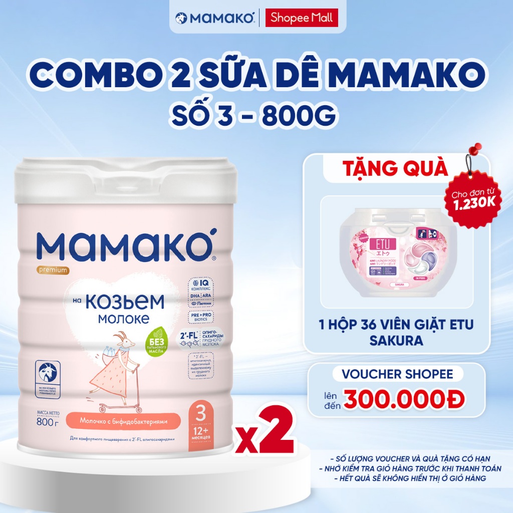 Ảnh Combo 2 Lon Sữa Dê Công Thức MAMAKO Premium Số 3 - 800g 1