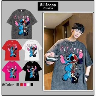 LOCAL BRAND Áo thun Wash Stitch Thi Ma Phong Cách Unisex Form Rộng / Áo thun Stitch Thi Ma Phông Màu Phong Cách Âu Mỹ