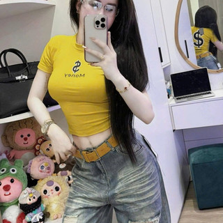 Áo ÔM Body Tôn Dáng Thiết Kế In Chữ $ Money Phong Cách Style Fashion