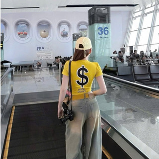 Áo ÔM Body Tôn Dáng Thiết Kế In Chữ $ Money Phong Cách Style Fashion