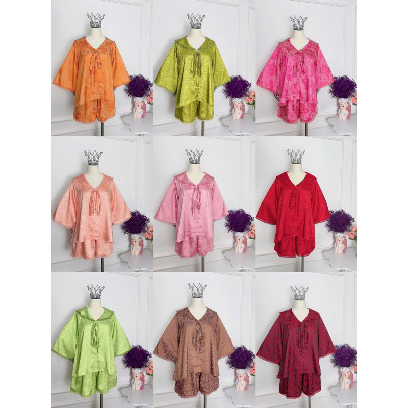 40-65kg Bộ pijama GẤM mặc nhà nữ tay loe quần đùi tiểu thư mịn mát quần xoè Women