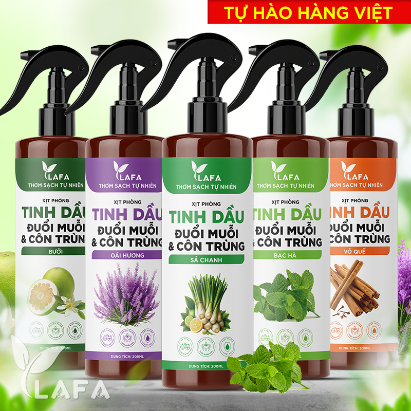 Bình Xịt Thơm Phòng Tinh Dầu LAFA Thơm Lâu, Khử Mùi, Đuổi Muỗi & Côn Trùng Hương Sả Chanh, Bạc Hà, Quế, Bưởi, Oải Hương
