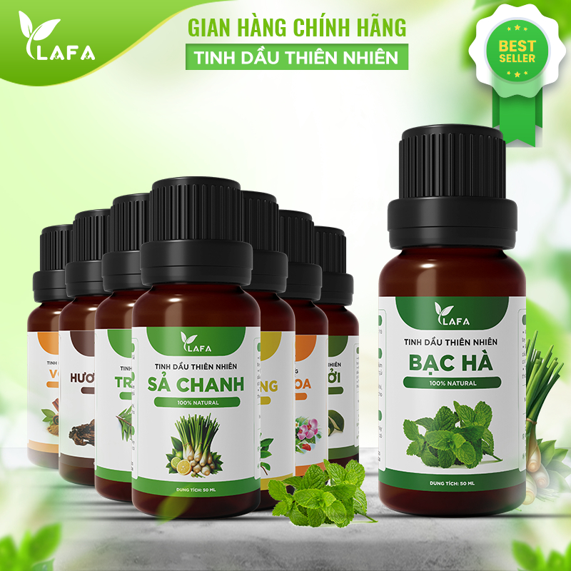 Tinh Dầu LAFA Nguyên Chất 10ml/50ml - Thơm Phòng, Thư Giãn, Đuổi Muỗi | Sả Chanh, Bạc Hà, Trà Tràm, Bưởi, Quế,..