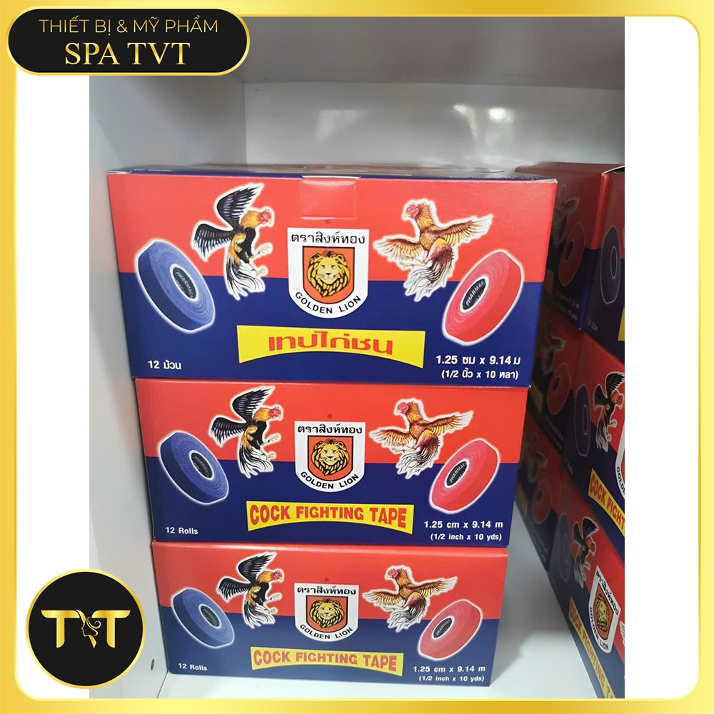 BĂNG DÍNH THÁI LION CUỐN CỰA GÀ, TẾT MỎ GÀ HỘP 12 CUỘN, 6 ĐỎ 6 XANH, ĐỘ BÁM DÍNH TỐT