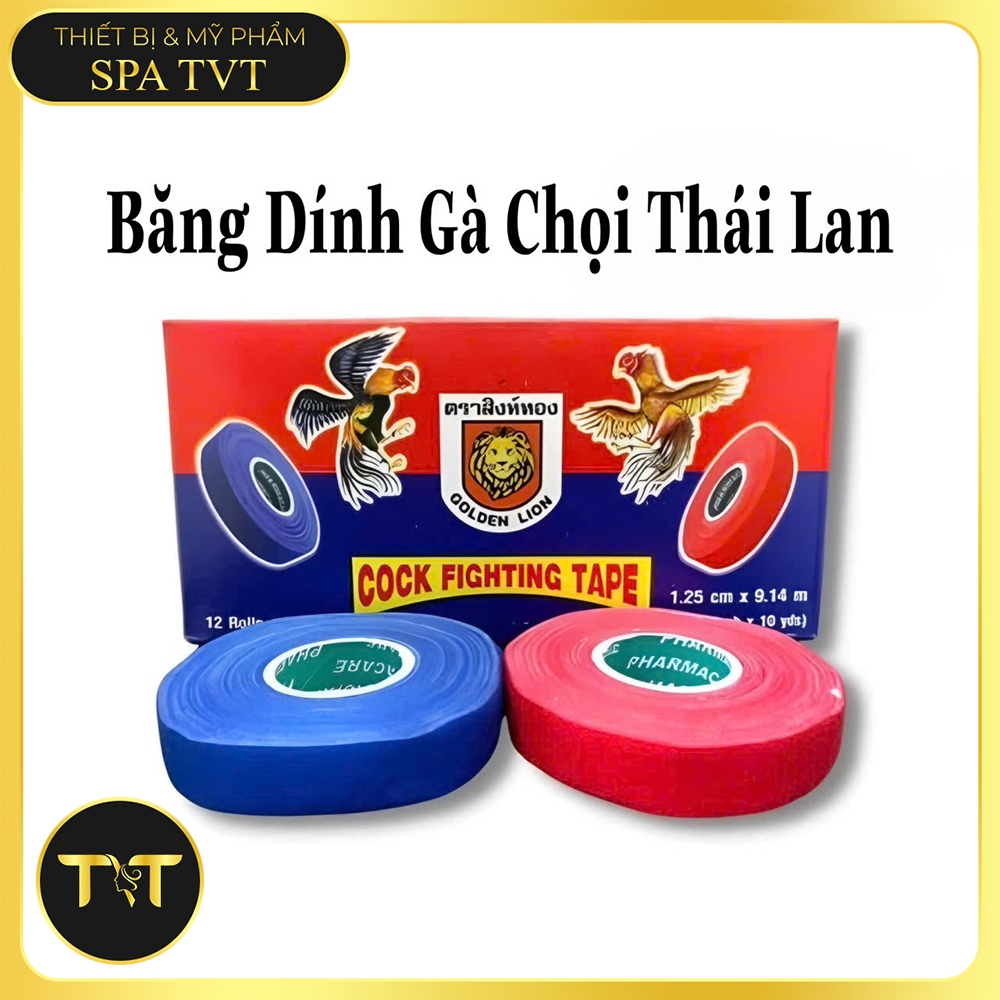 BĂNG DÍNH THÁI LION CUỐN CỰA GÀ, TẾT MỎ GÀ HỘP 12 CUỘN, 6 ĐỎ 6 XANH, ĐỘ BÁM DÍNH TỐT