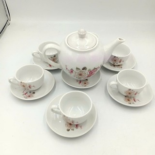 Bộ ấm chén Bát Tràng hoa cỏ mùa xuân uống trà ngày tết đẹp