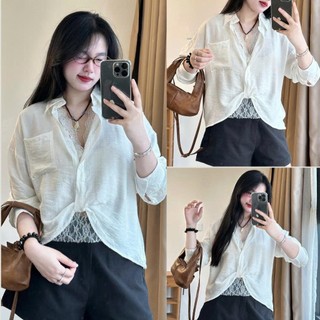 Áo Sơ Mi Trắng Đũi Mềm Kèm Lót Ren Sang Chảnh 247store Set 2 Chi Tiết Cao Cấp