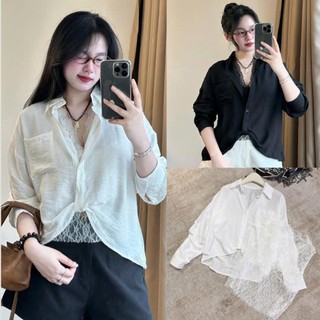 Áo Sơ Mi Trắng Đũi Mềm Kèm Lót Ren Sang Chảnh 247store Set 2 Chi Tiết Cao Cấp
