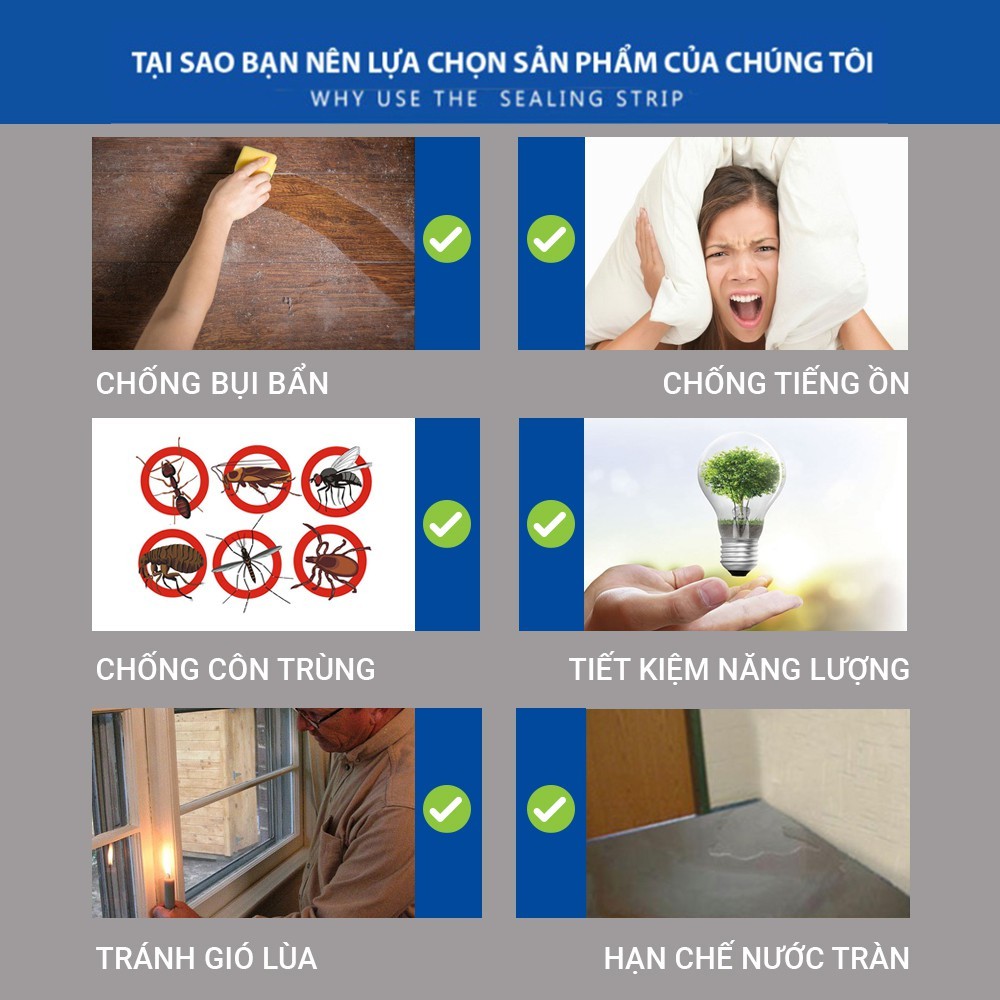 Dải Đệm Ngăn Cửa Đa Năng - Cách Âm, Chống Bụi, Chống Gió, Chống Côn Trùng