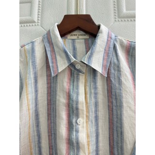 Áo sơ mi nữ 100% LINEN, kẻ sọc - JUNE LINEN #A04HT