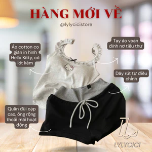 Bộ đồ ngủ nữ Hello Kitty dễ thương, áo hai dây croptop quần short, chất cotton thun co giãn, mặc nhà