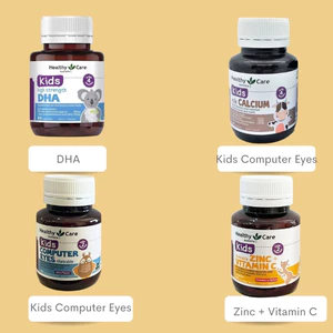 Bộ sản phẩm DHA, Canxi milk, Vitamin C, Kẽm và bổ mắt Healthy Care cho bé