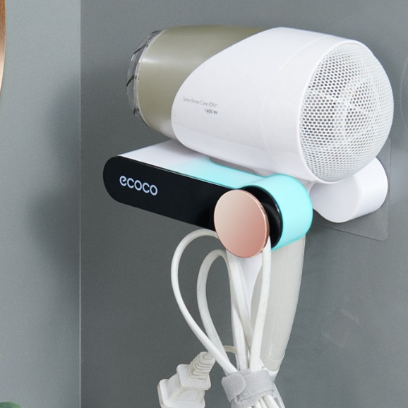 Giá Để Máy Sấy Tóc ECOCO, Kệ Treo Máy Sấy Tóc Kèm Cốc Đựng Đồ Tiện Lợi, Nhựa ABS Cao Cấp 2207