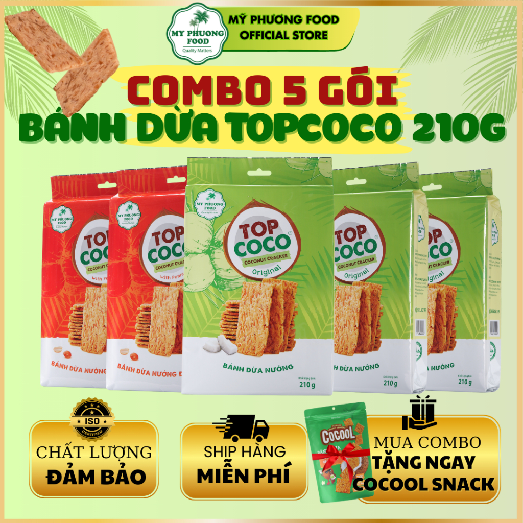 [TẶNG COCOOL SNACK] Combo 5 gói Bánh Dừa Nướng TOPCOCO 210g - Đặc sản ...