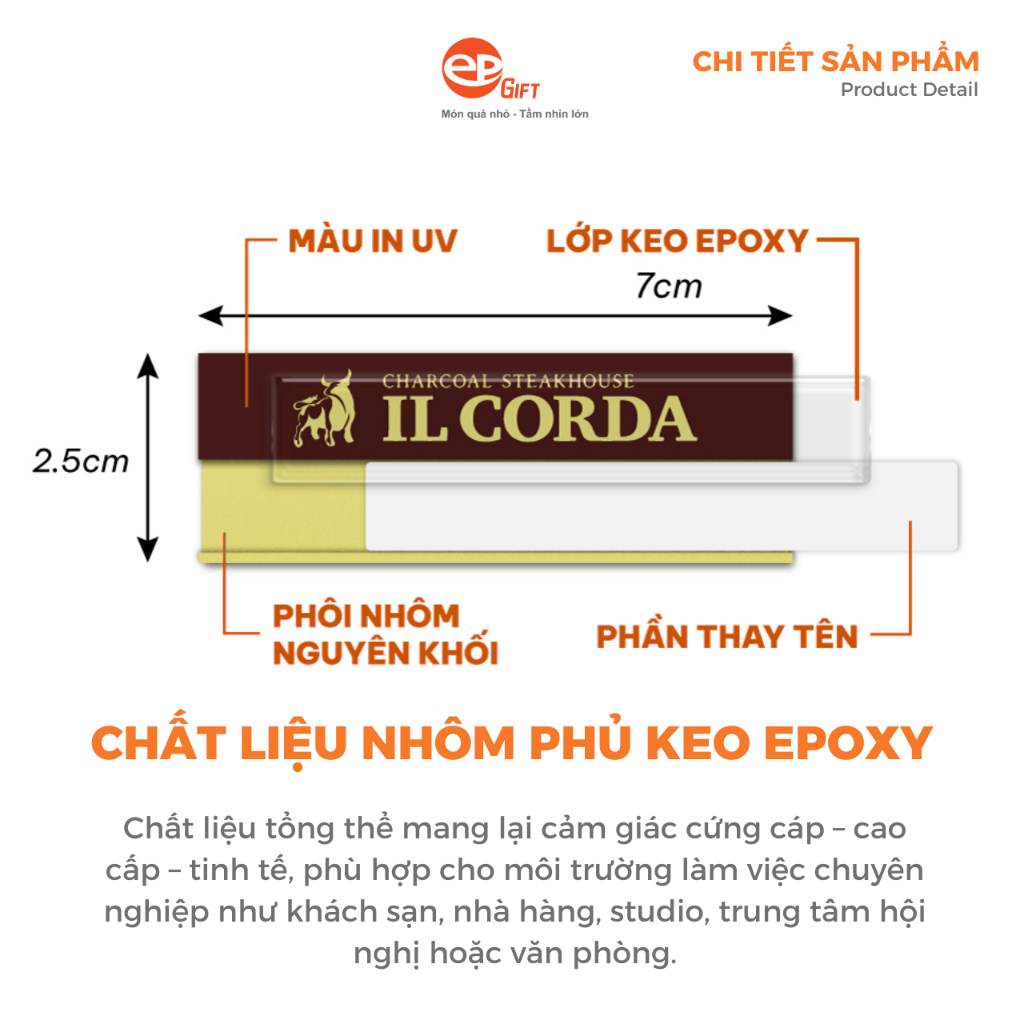 Phôi Bảng Tên Cài Áo Nhân Viên 15 Epvina Gift Chất Liệu Hợp Kim Nhôm Siêu Nhẹ