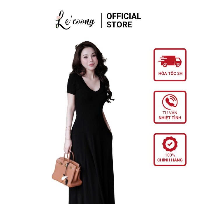 Ảnh Váy Đi Biển Đẹp Dáng Dài Hai Màu Xám Đen Có Size 80kg LECOONG V759 Đầm Du Lịch Thiết Kế Đẹp Basic 1