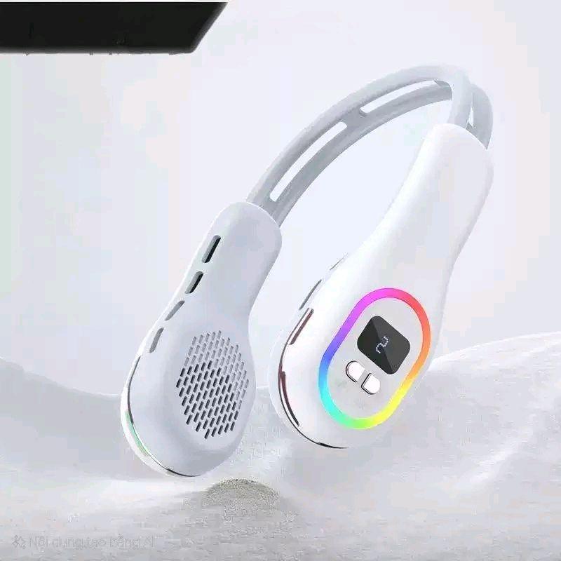 Quạt Đeo Cổ Mini 2 Đầu Làm Mát 3 Cấp Gió – Quạt Cổ Đeo RGB 360° Sạc Type-C