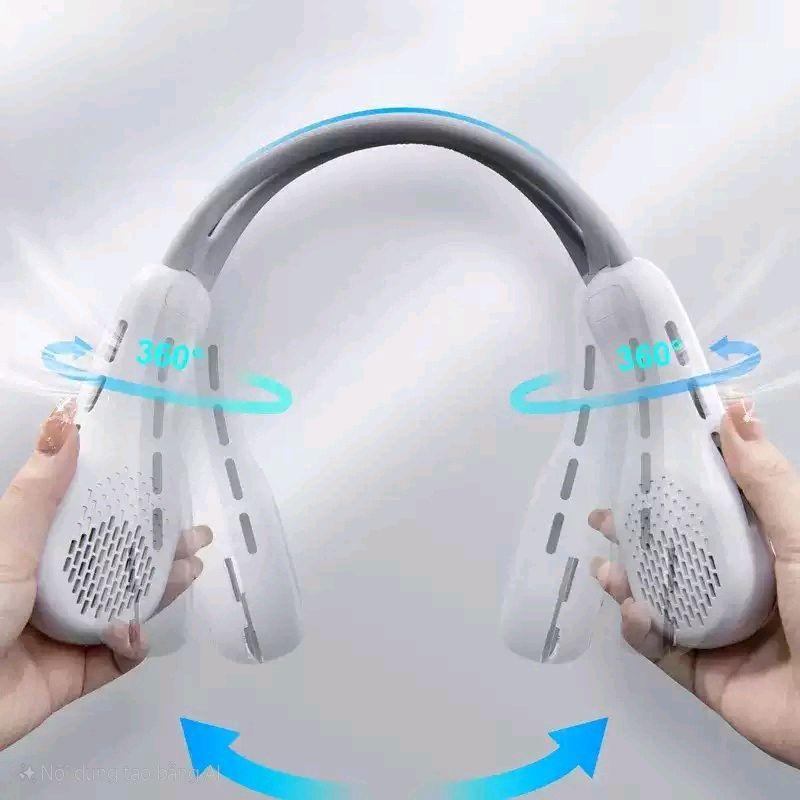 Quạt Đeo Cổ Mini 2 Đầu Làm Mát 3 Cấp Gió – Quạt Cổ Đeo RGB 360° Sạc Type-C
