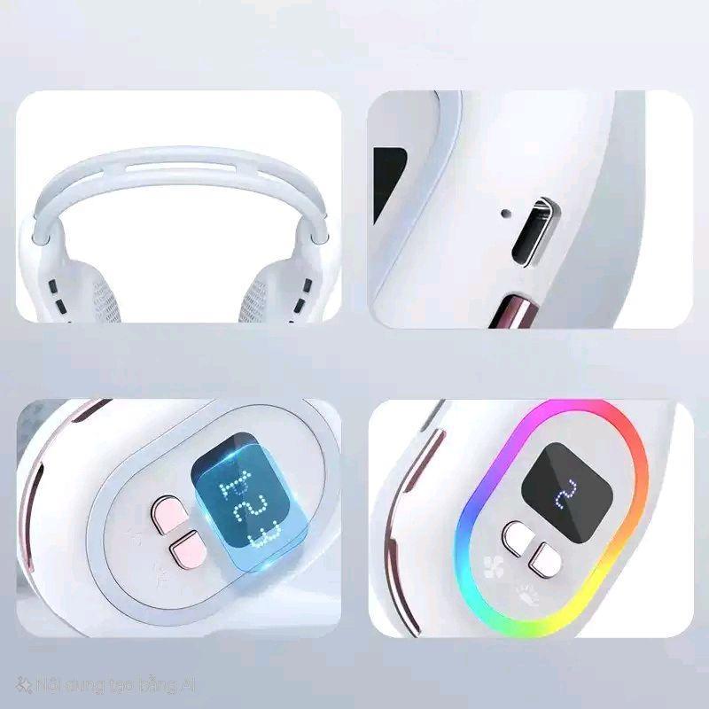 Quạt Đeo Cổ Mini 2 Đầu Làm Mát 3 Cấp Gió – Quạt Cổ Đeo RGB 360° Sạc Type-C