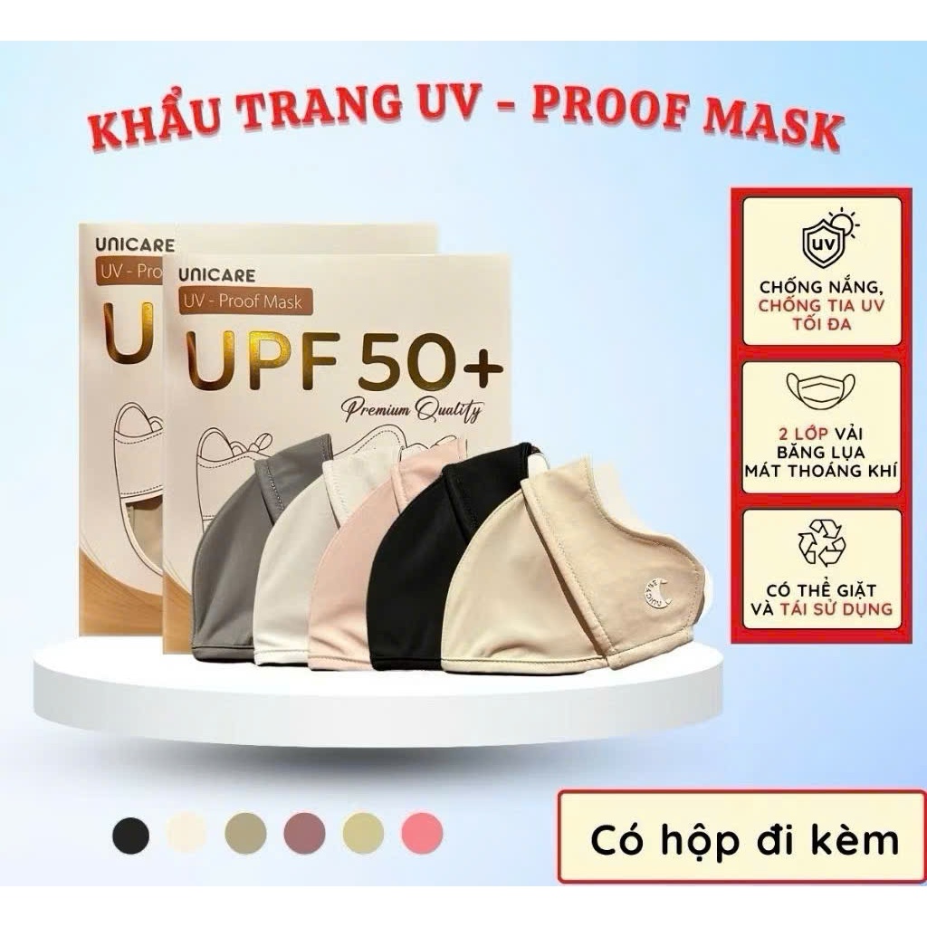 Khẩu trang chống tia UV- Proof Mask UNICARE chất vải lụa mềm mịn thoáng mát chống nắng hiệu quả