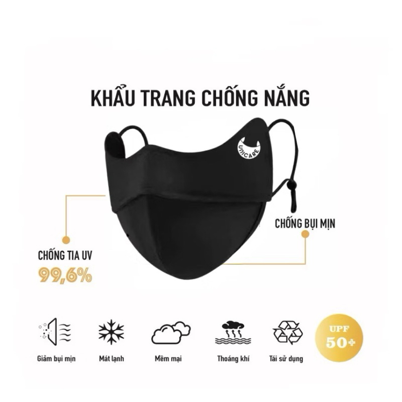 Khẩu trang chống tia UV- Proof Mask UNICARE chất vải lụa mềm mịn thoáng mát chống nắng hiệu quả