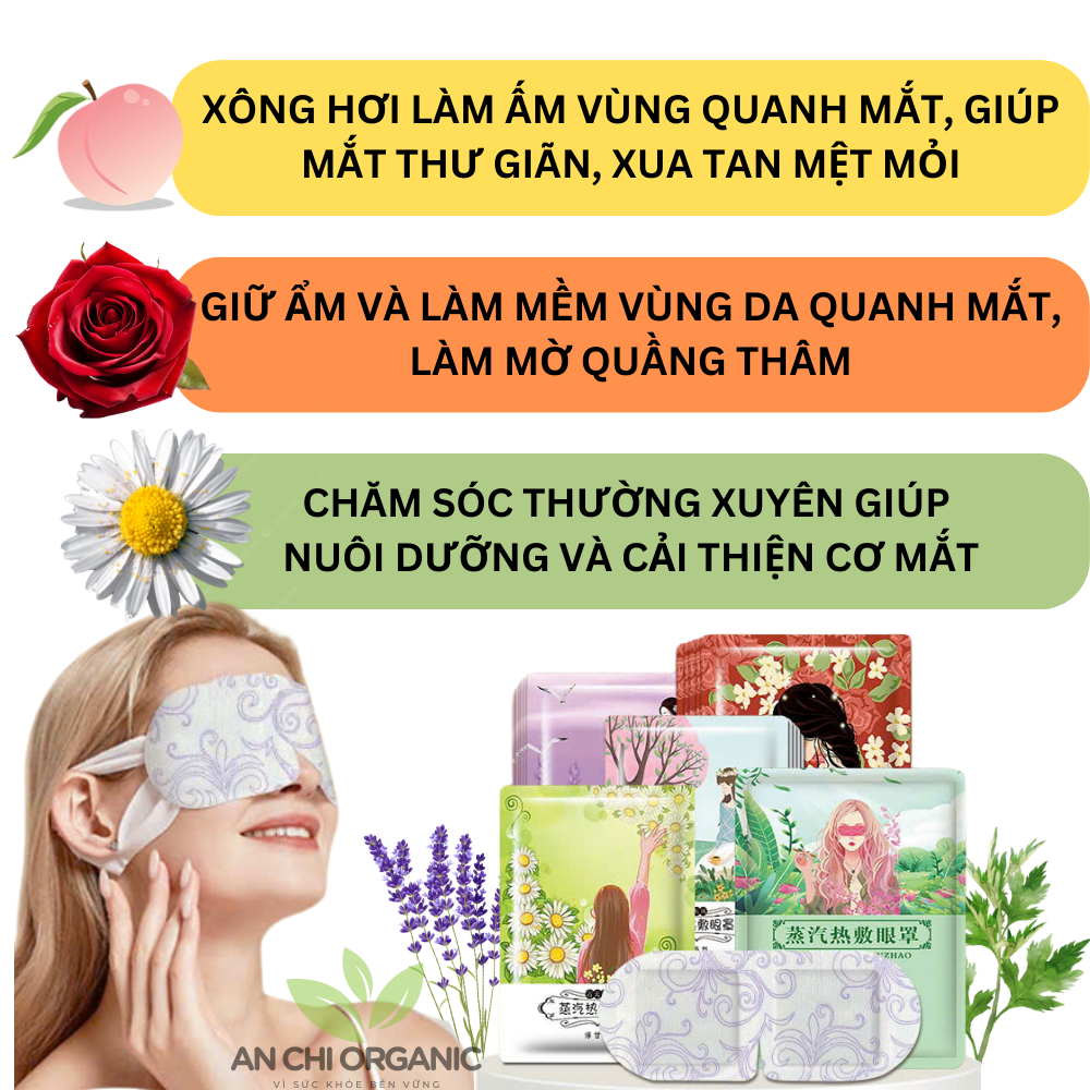 Set 10 Mặt Nạ Xông Hơi Mắt Thư Giãn, Giảm Mệt Mỏi, Ngủ Ngon, Lưu Thông Máu, Mờ Quầng Thâm An Chi Organic