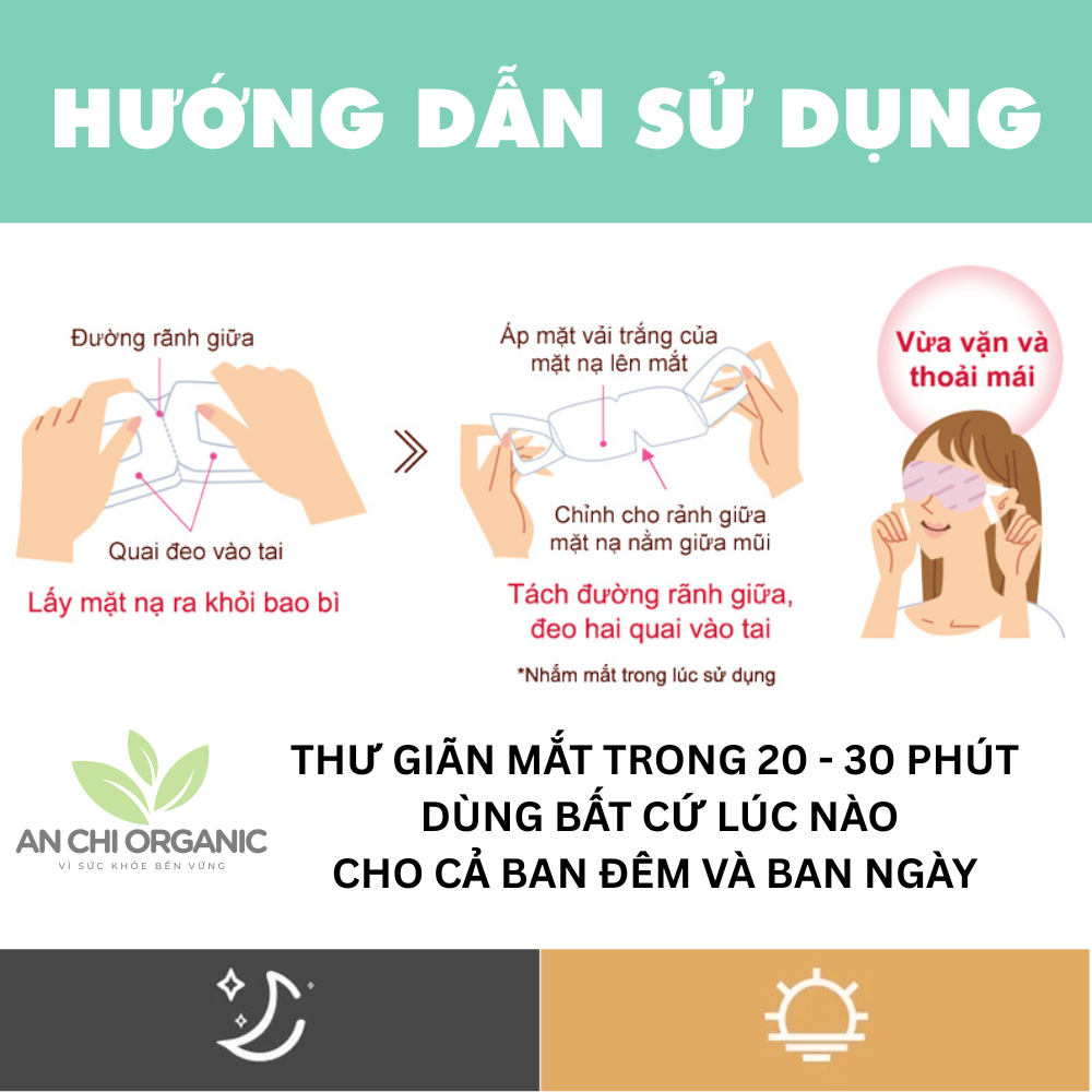 Set 10 Mặt Nạ Xông Hơi Mắt Thư Giãn, Giảm Mệt Mỏi, Ngủ Ngon, Lưu Thông Máu, Mờ Quầng Thâm An Chi Organic