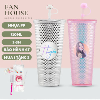 Ly nước Kim Cương 2 lớp chất liệu PP cao cấp BPA Free cách nhiệt 2-3h Fan House decal tên, tặng ống hút,nút bịt, sticker