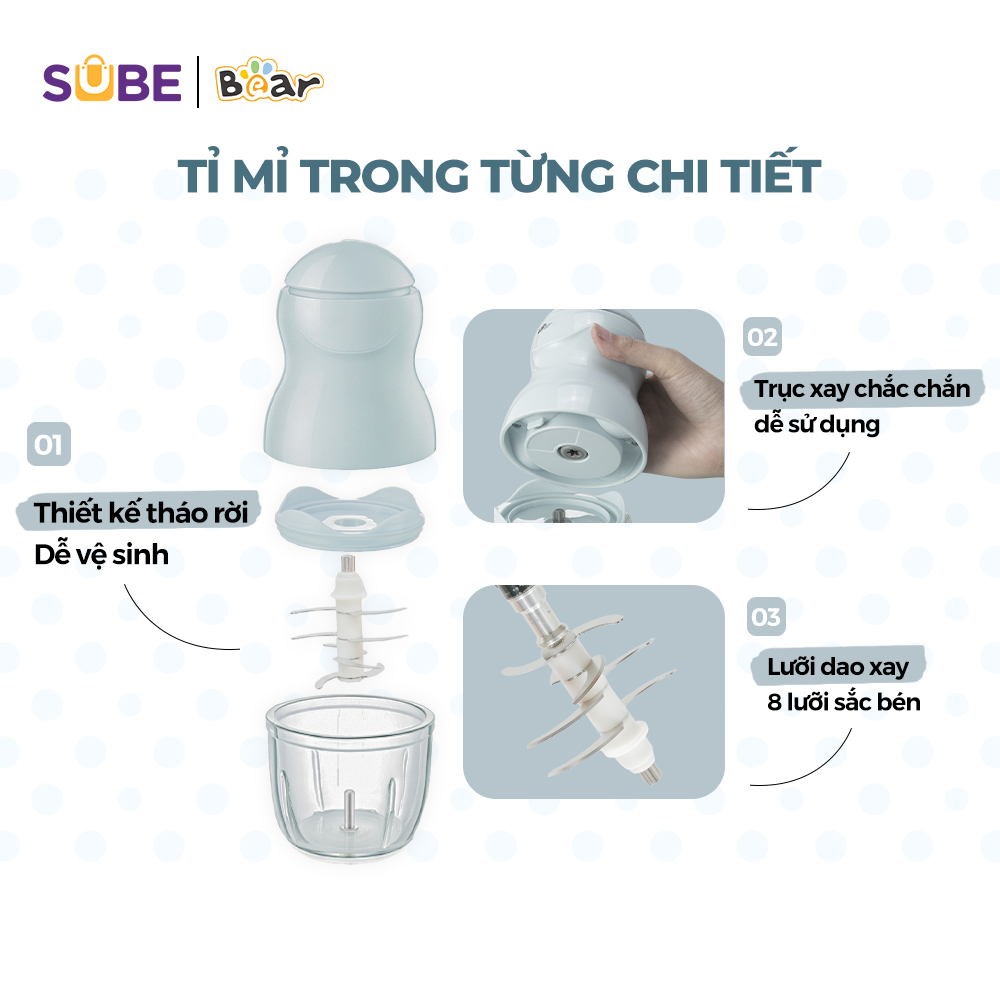 Ảnh Máy Xay Ăn Dặm Cho Bé Bear Mini Máy Xay 8 lưỡi Cho Bé Ăn Dặm Máy Xay Thịt Cầm Tay Máy Xay Cháo Máy Xay Mini GR-B03V8 2