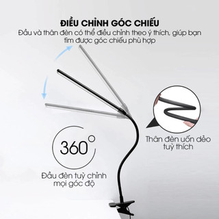 AuraLight Đèn LED Bàn Làm Việc USB Cắm Điện, Đèn Kẹp Sách 3 Màu Chống Cận Xoay 360