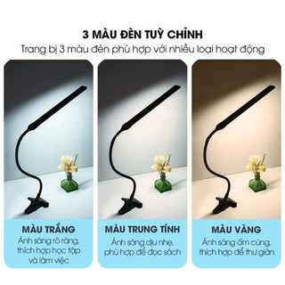 AuraLight Đèn LED Bàn Làm Việc USB Cắm Điện, Đèn Kẹp Sách 3 Màu Chống Cận Xoay 360