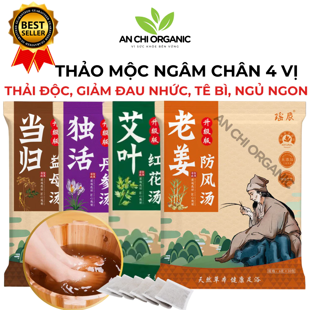 Bột Ngâm Chân Thảo Mộc Ngải Cứu, Gừng Thải Độc Giữ Ấm Giảm Đau Xương Khớp Giảm Hôi Chân (Bịch 30 túi lọc) An Chi Organic