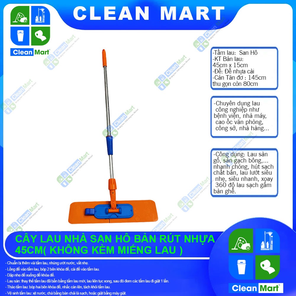 Cây Lau San Hô 45 cm Bản Rút Nhựa Cán Tăng Đơ (Không Kèm Miếng Lau San ...
