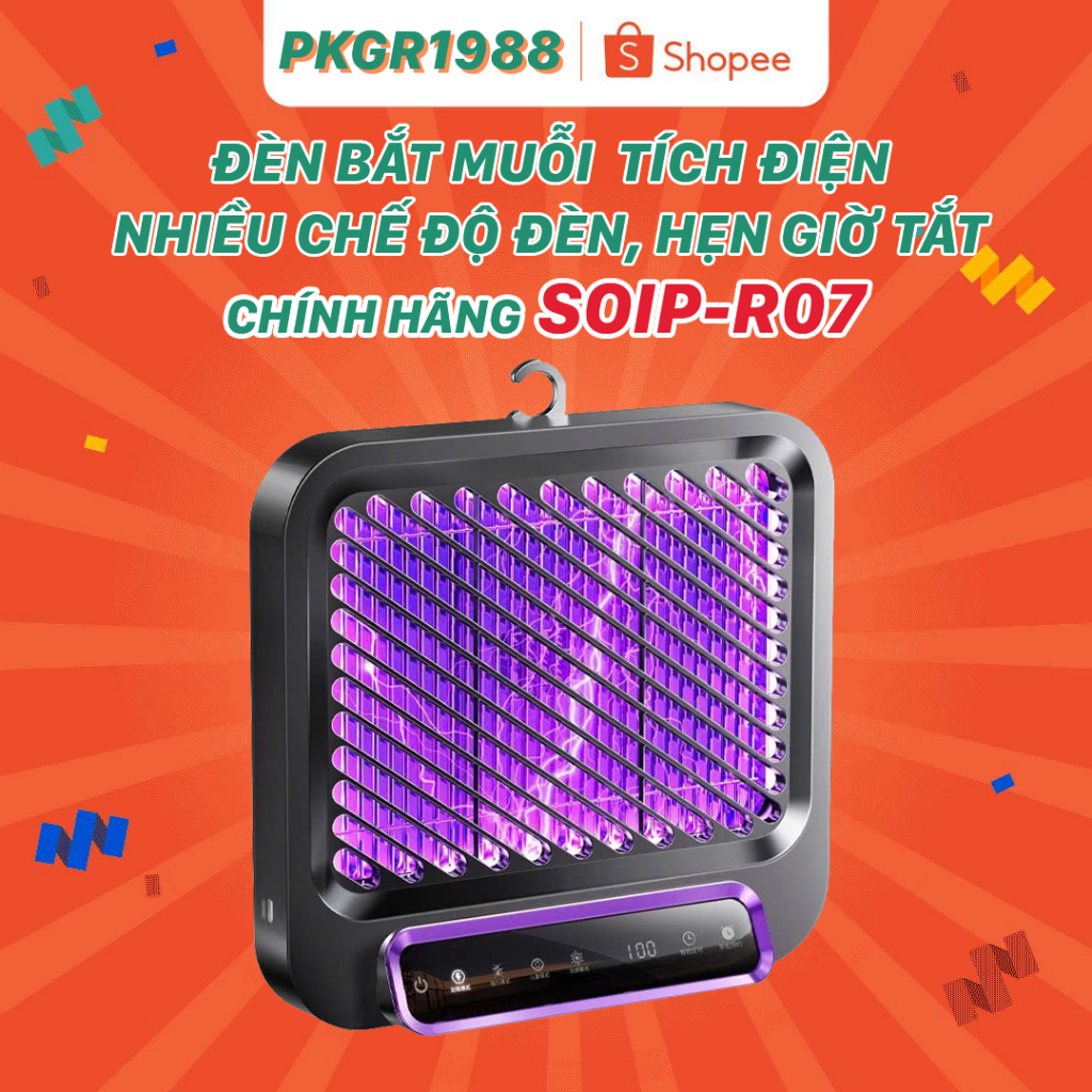 ĐÈN BẮT MUỖI TÍCH ĐIỆN , NHIỀU CHẾ ĐỘ TÍCH HỢP MÓC TREO AN TOÀN CHO BÉ CHÍNH HÃNG SOIP-R07